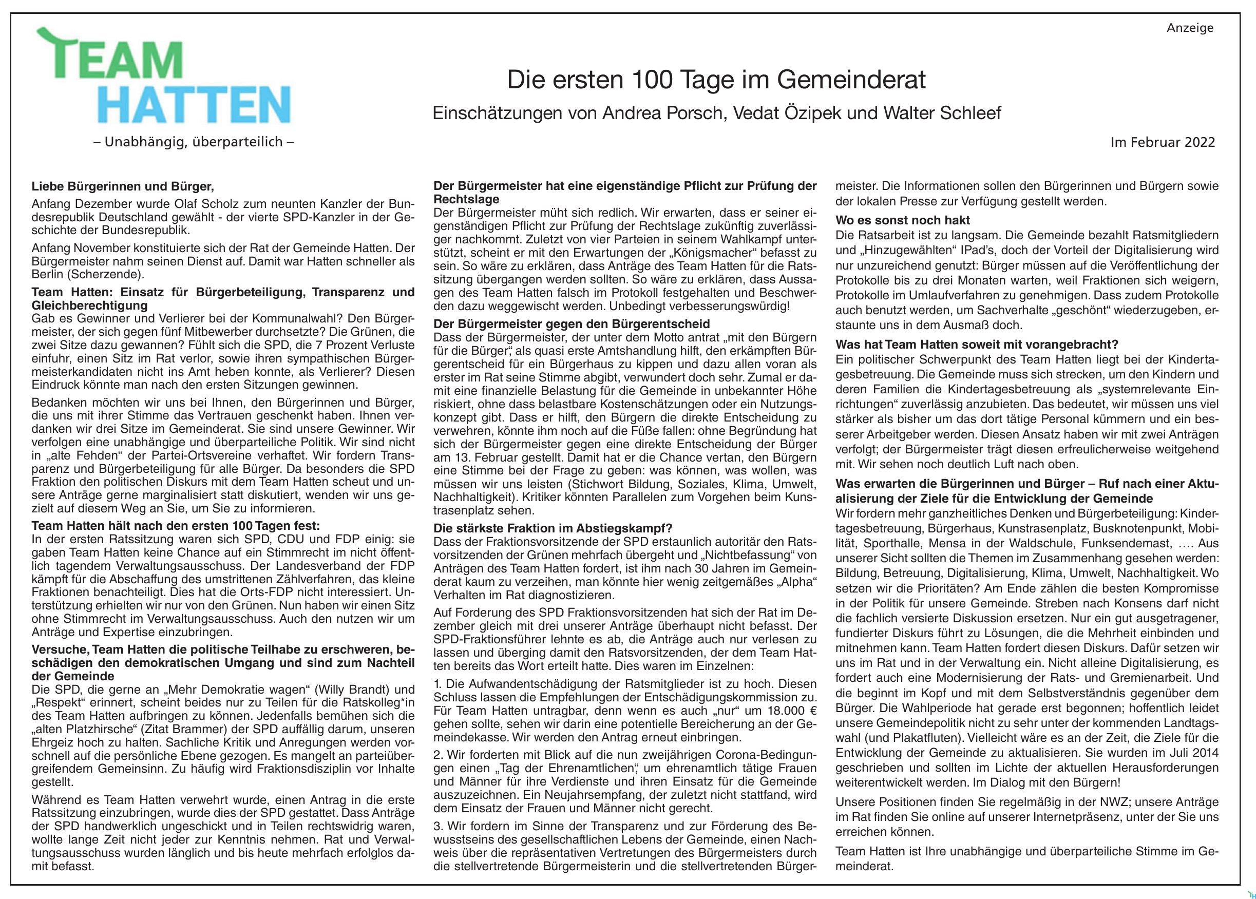 Die ersten 100 Tage im Gemeinderat