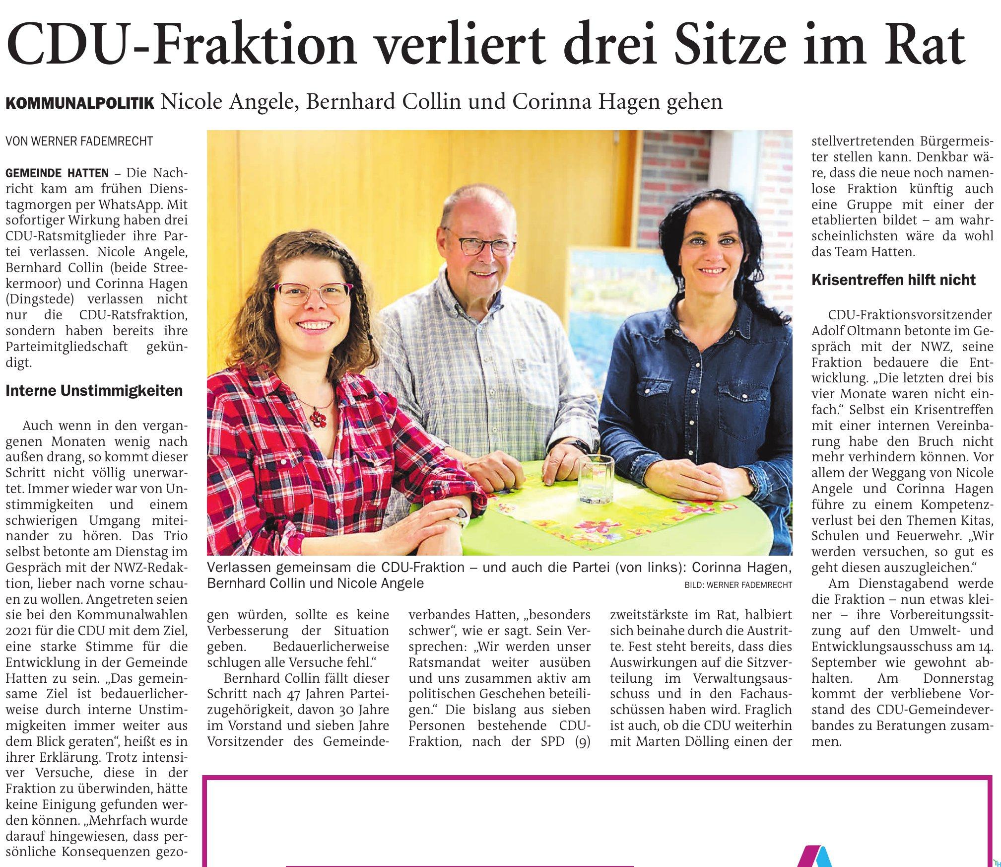 CDU-Fraktion verliert drei Sitze im Rat