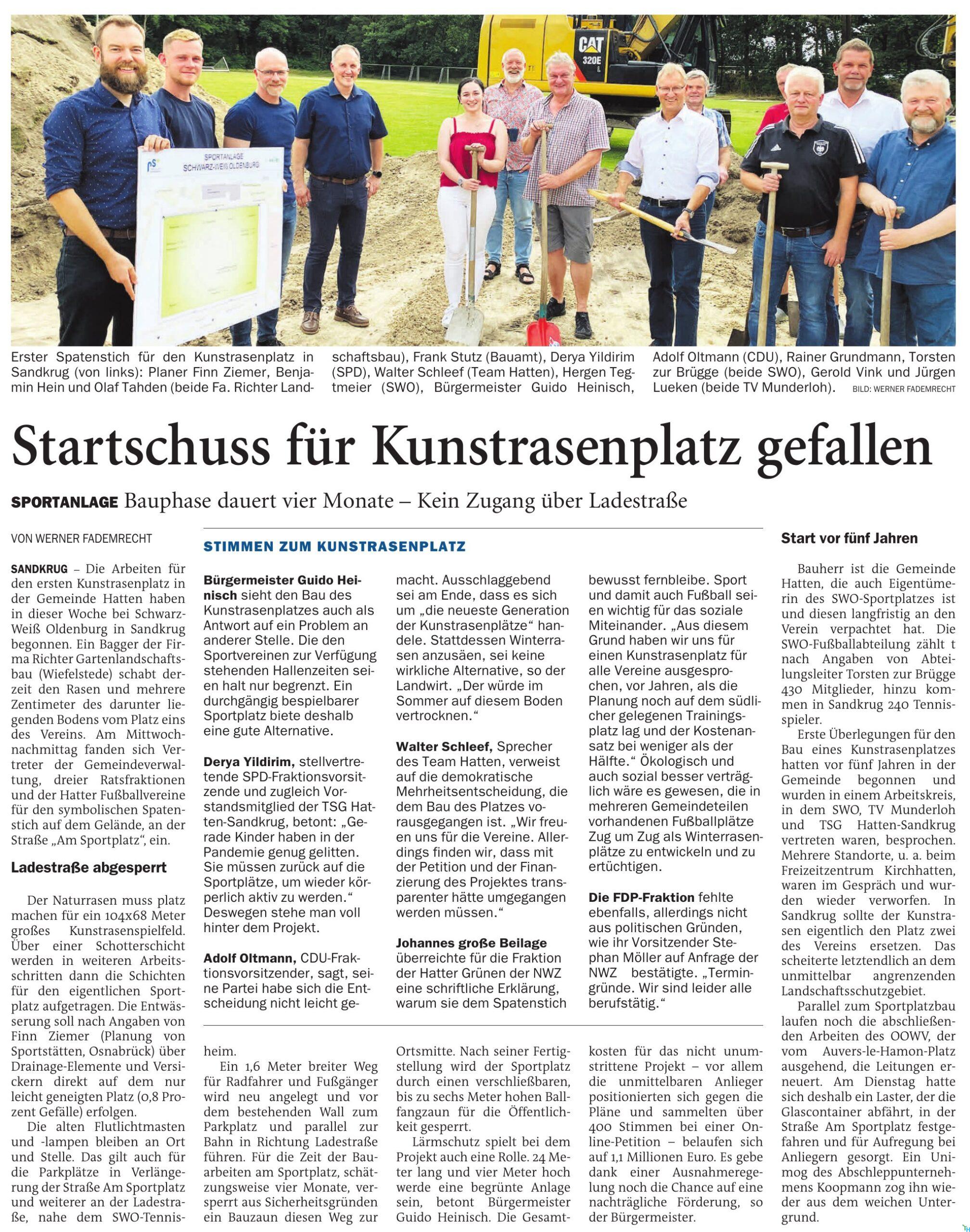 Startschuss für Kunstrasenplatz gefallen