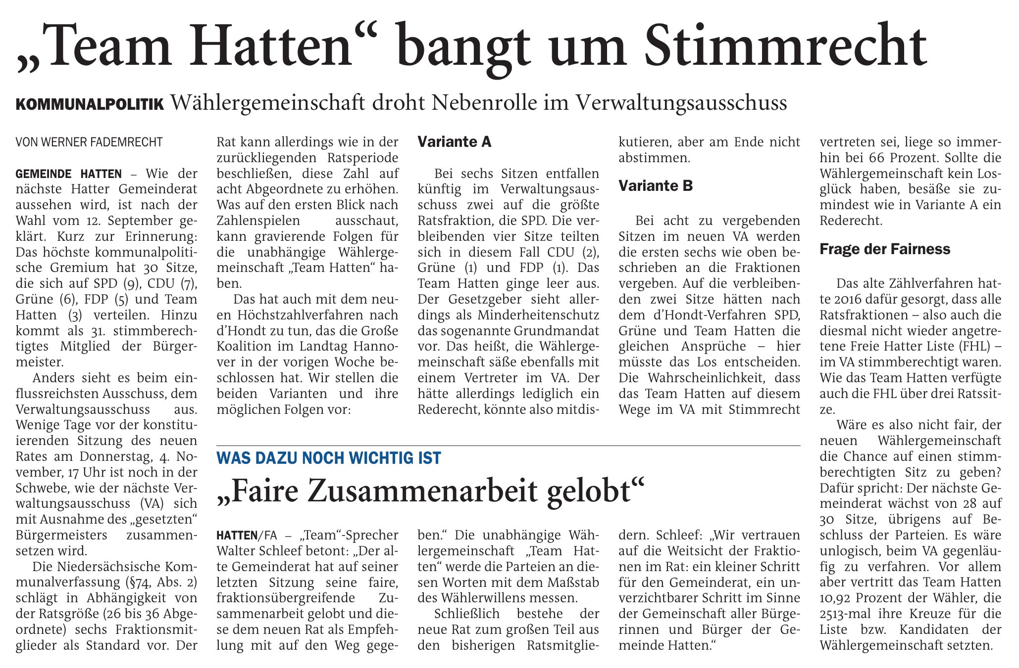 Team Hatten bangt um Stimmrecht