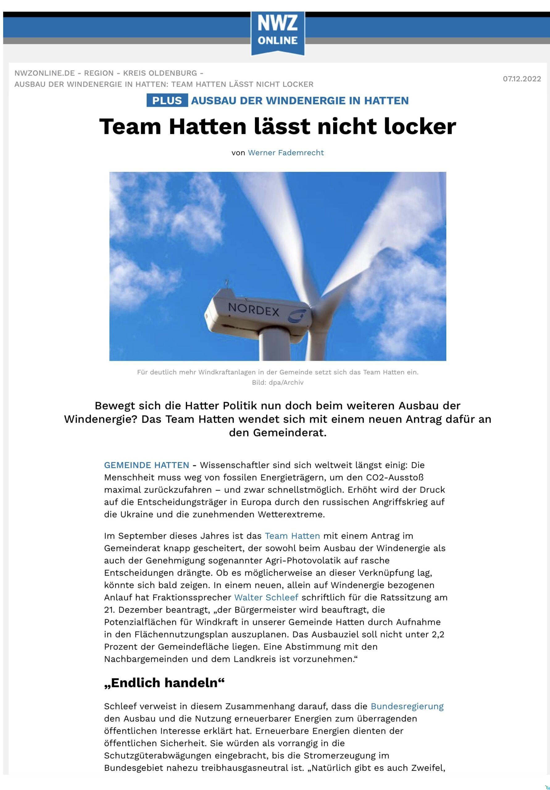 Team Hatten läßt nicht locker