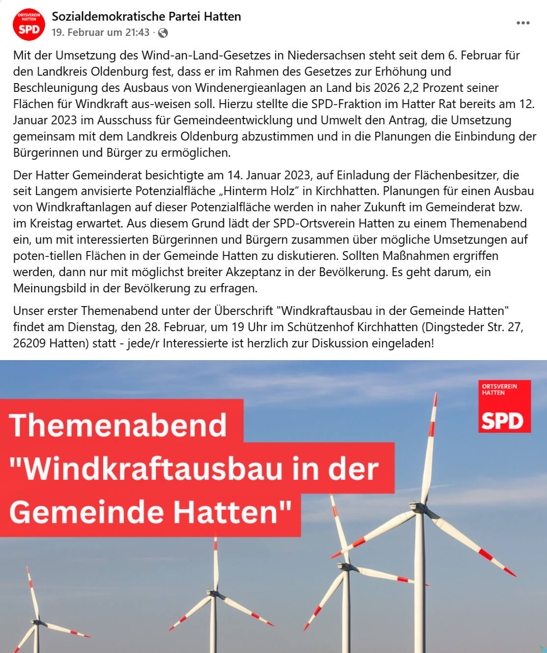 Fraktion Team Hatten begrüßt, dass der Ortsverband der SPD endlich nachzieht!