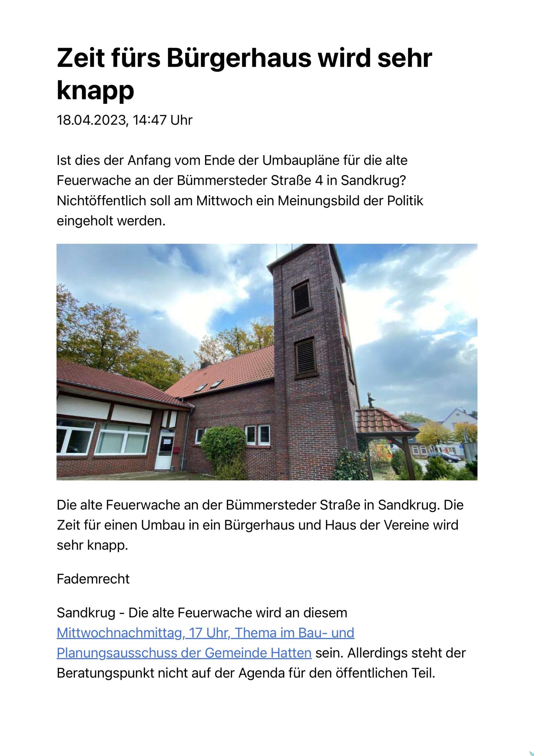 Zeit fürs Bürgerhaus wird sehr knapp