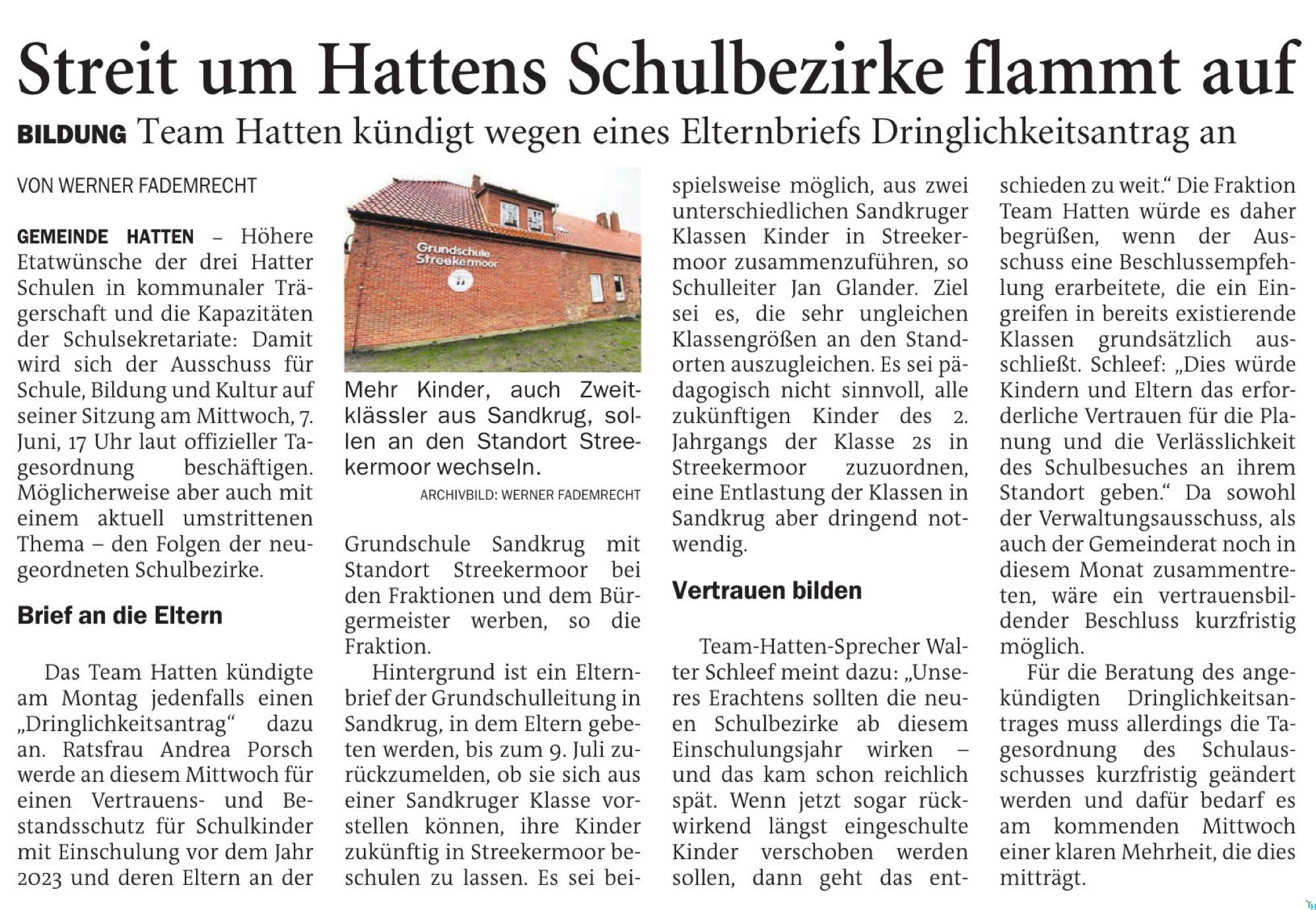 Streit um Hattens Schulbezirke flammt auf